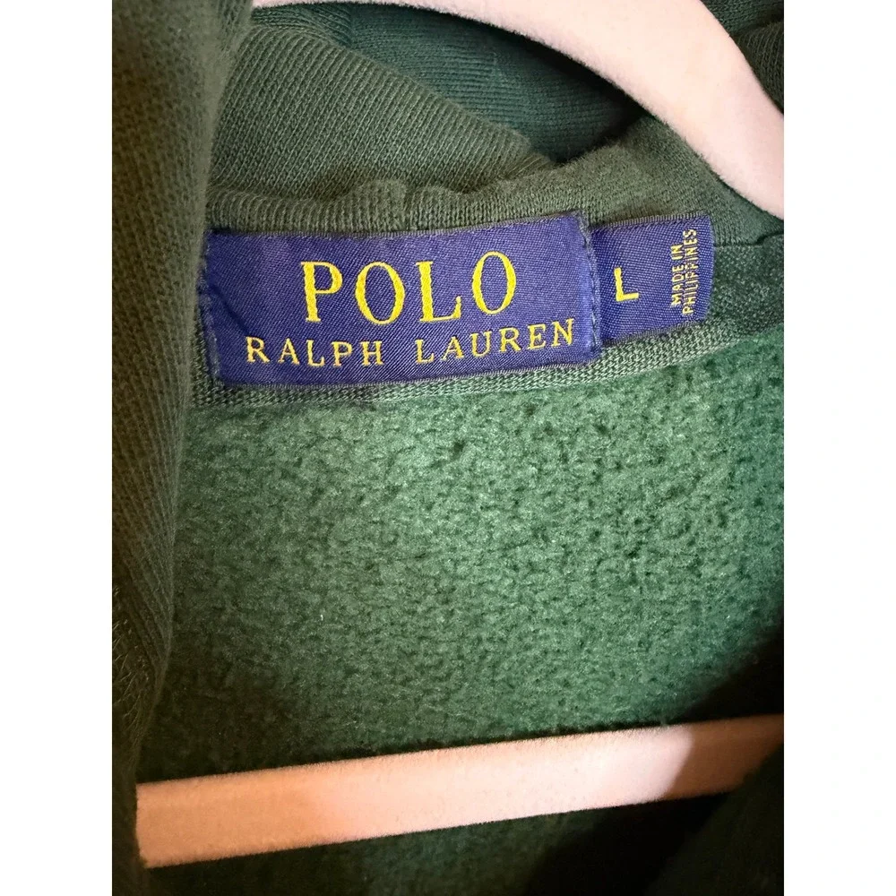 Polo Ralph Lauren Mens Green Full Zip Hoodie Orange Pony Fleece Sweatshirt Large